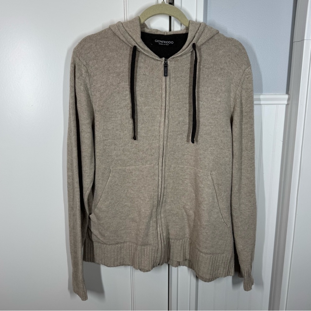 Gionfriddo Wool Cashmere Full Zip Sweater‎ Mens Size Medium Brown Tan Italy